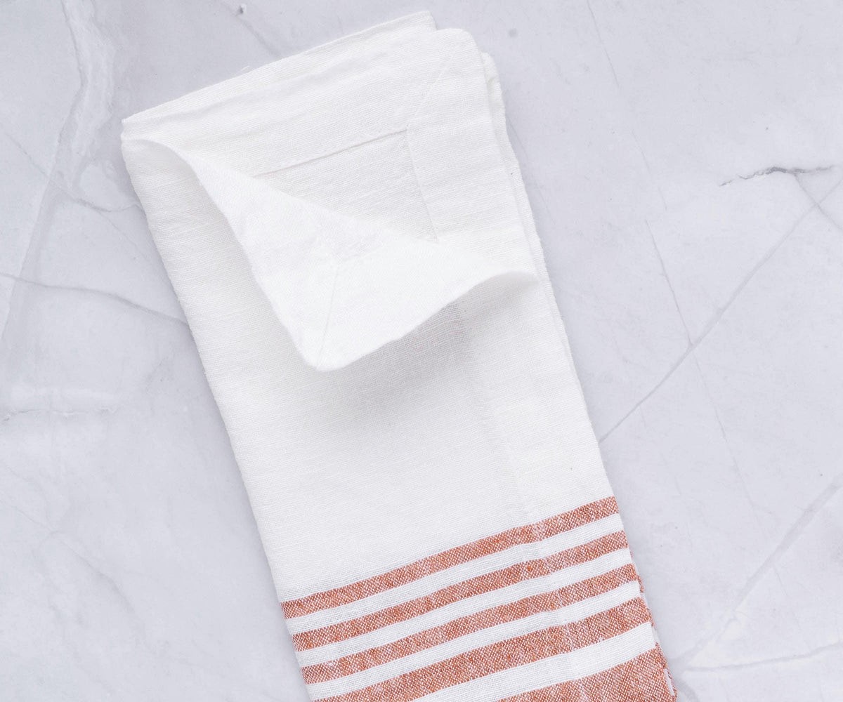 Red Linen Striped Napkins