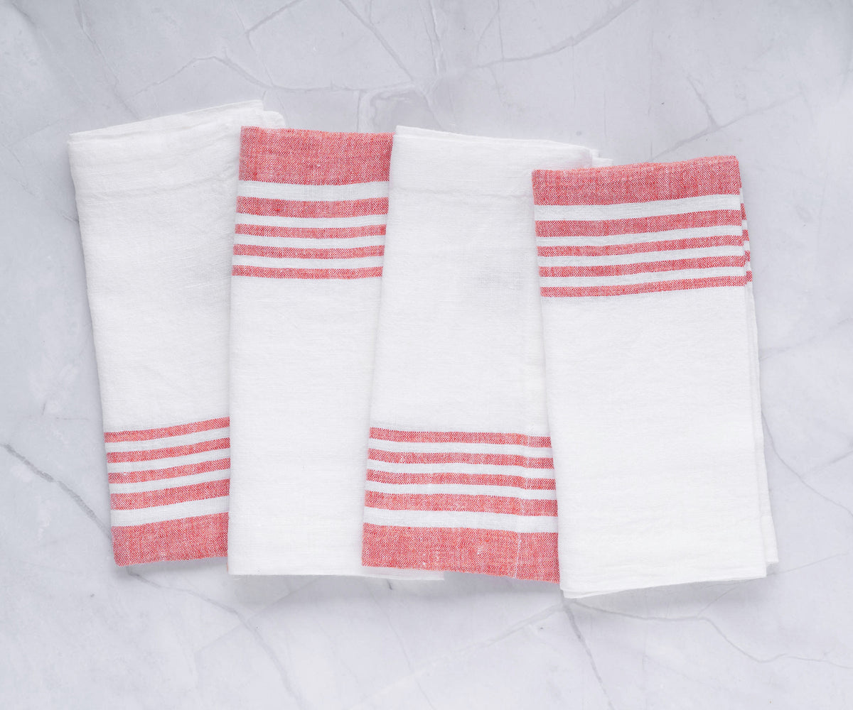 Red Linen Striped Napkins
