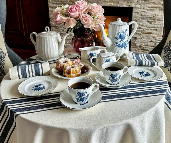 Navy Blue Striped Round Tablecloth