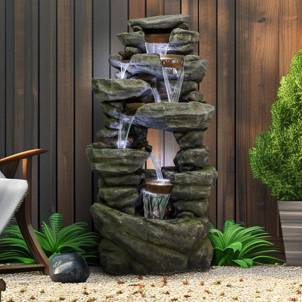 Resin Rock Waterfall Fountain Large 60 Inch 7 Tier