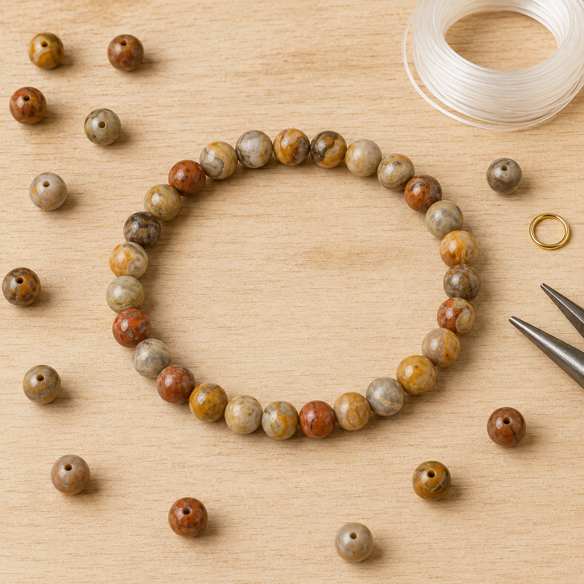 Crazy Lace Agate Bracelet | Orange Agate Bracelet (Purification and Chakra Cleansing)