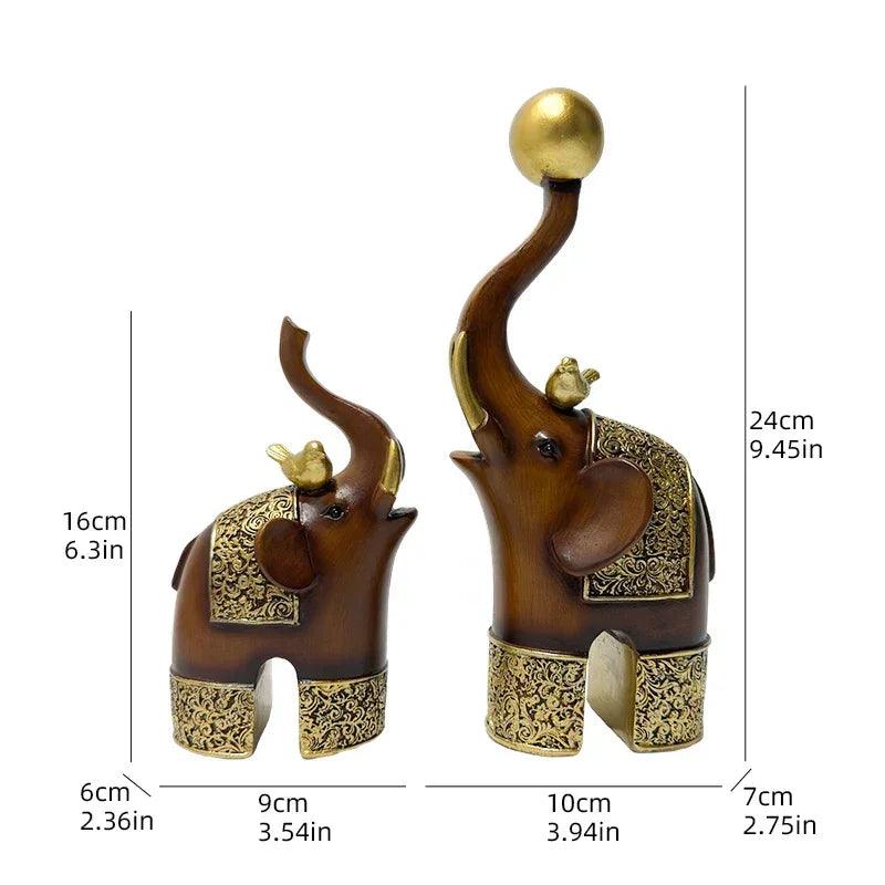 Creative Wood Grain Elephant Figurine Set