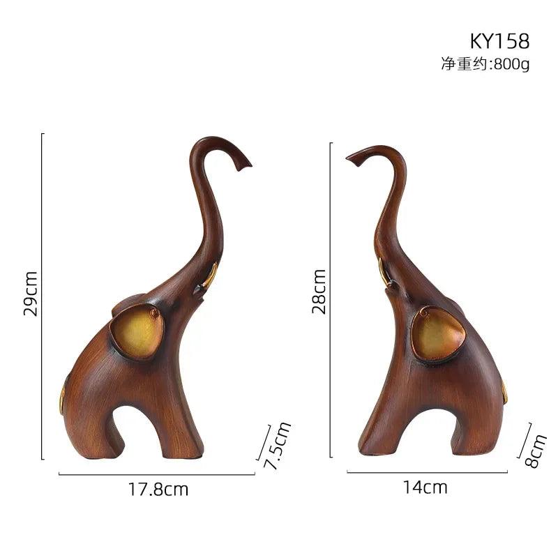 Creative Wood Grain Elephant Figurine Set