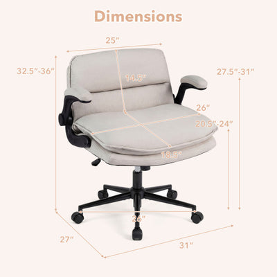 Criss Cross Chair on Wheels with Flip-up Arms Adjustable Height-Beige