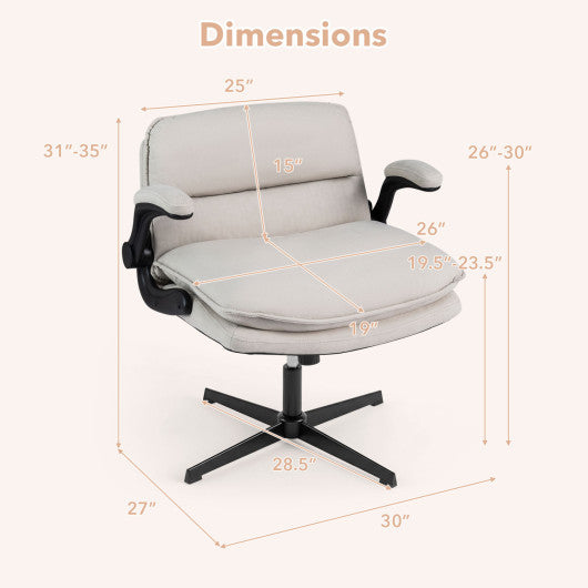 Criss Cross Chair with Flip-up Arms Ergonomic Office Desk Chair with Adjustable Height Wide Backrest Padded Seat-Beige