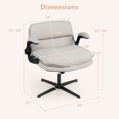 Criss Cross Chair with Flip-up Arms Ergonomic Office Desk Chair with Adjustable Height Wide Backrest Padded Seat-Beige