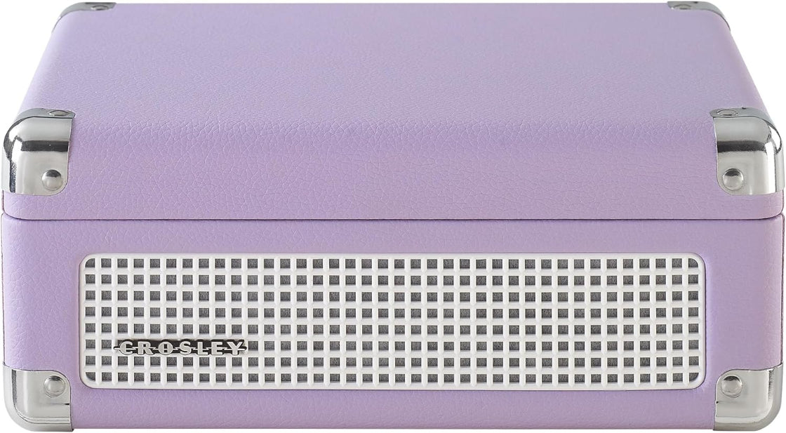 Purple suitcase with a silver handle and base