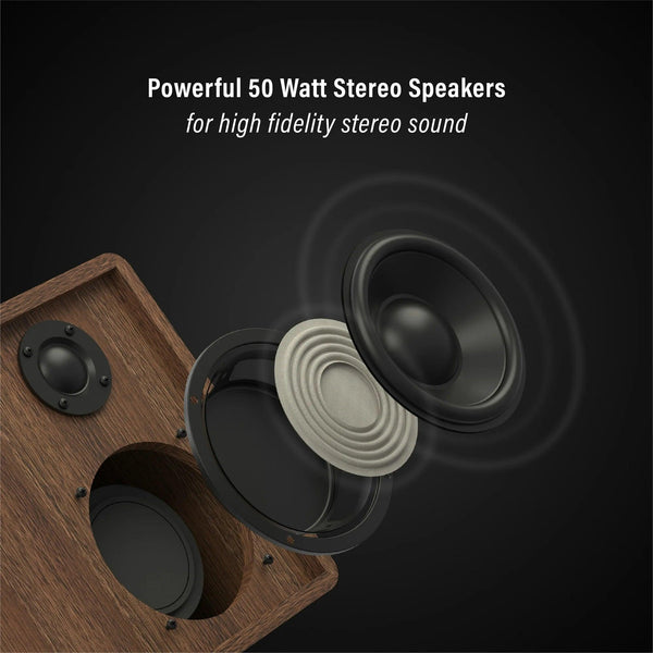 Crosley C65 Record Player with Speakers and Wireless Bluetooth - Audio Turntables  (Walnut/Gold)