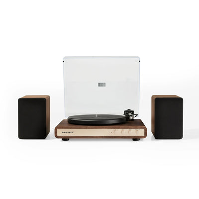 Crosley C65 Record Player with Speakers and Wireless Bluetooth - Audio Turntables  (Walnut/Gold)