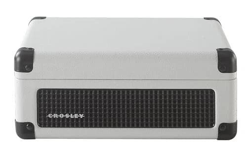 Silver Crosley suitcase on a white background