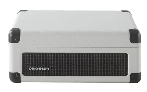 Silver Crosley suitcase on a white background