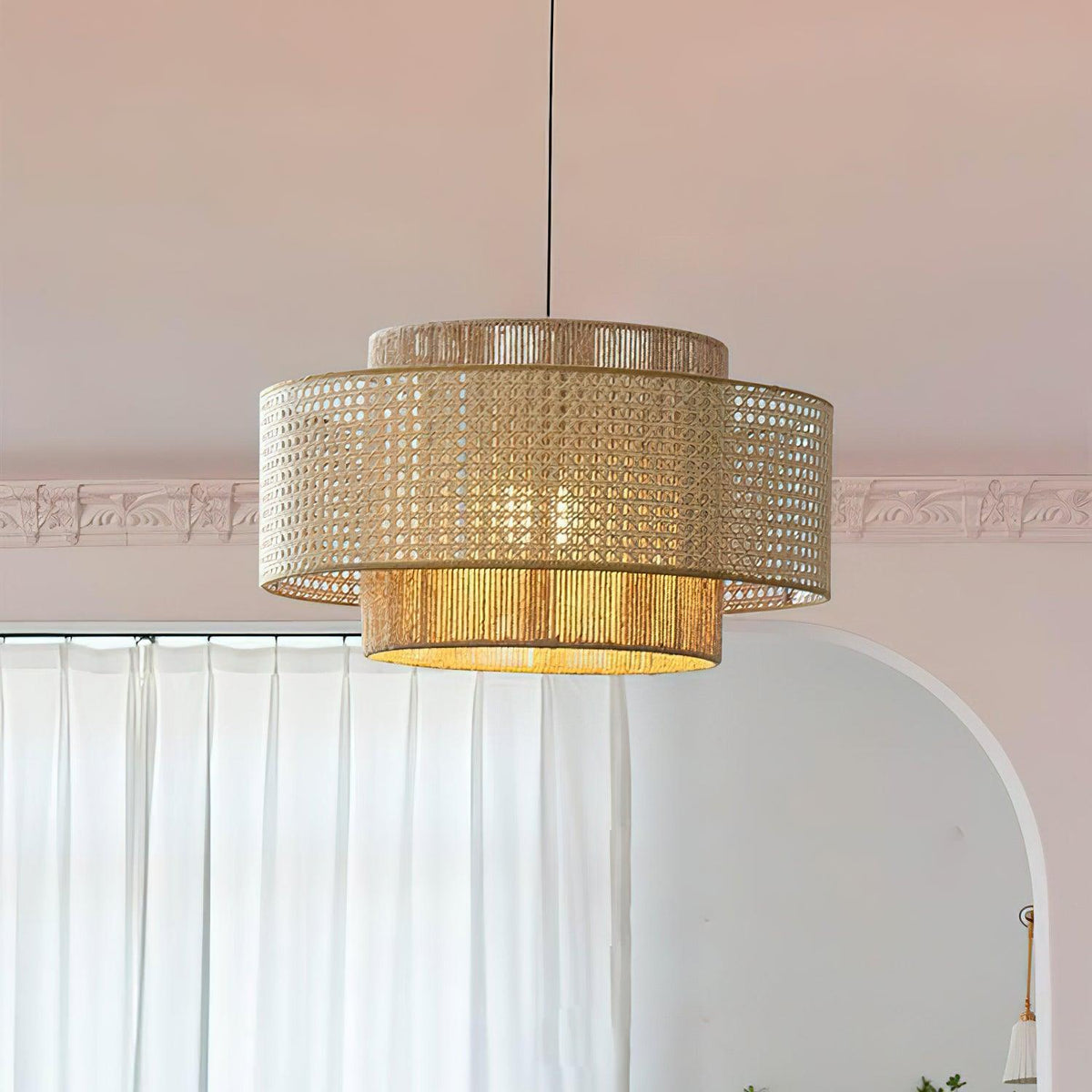 Cross Rattan Pendant Lamp 15.7