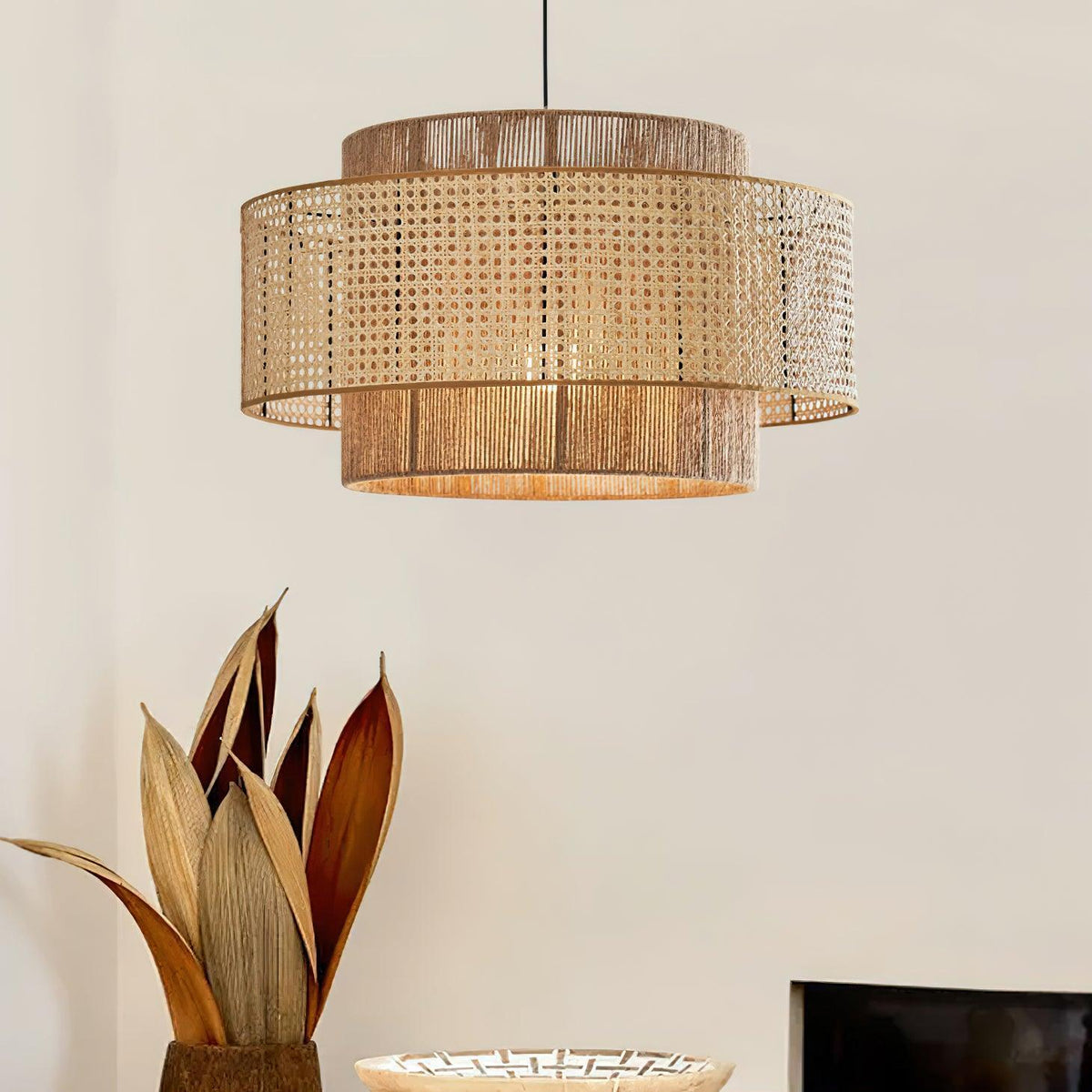Cross Rattan Pendant Lamp 15.7