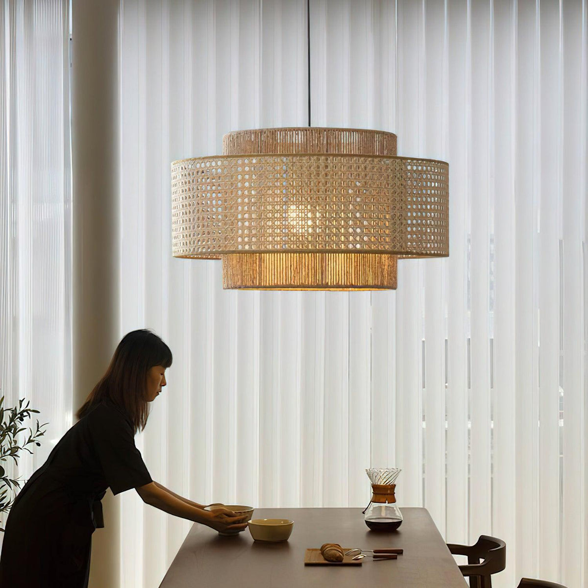 Cross Rattan Pendant Lamp 15.7