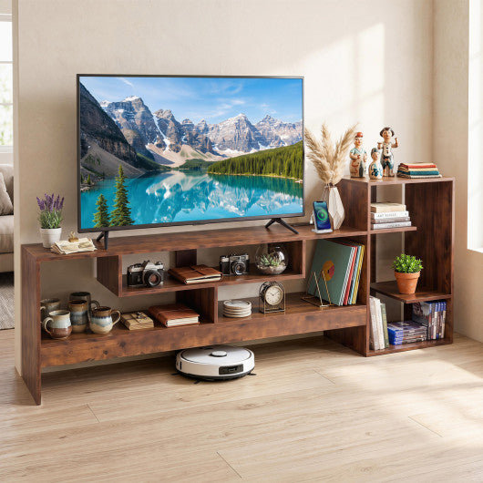 Cube TV Stand for 55 Inch TV with Power Outlets and Open Storage Shelves-Rusticbrown