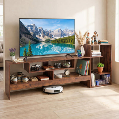 Cube TV Stand for 55 Inch TV with Power Outlets and Open Storage Shelves-Rusticbrown