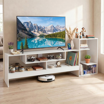 Cube TV Stand for 55 Inch TV with Power Outlets and Open Storage Shelves-White
