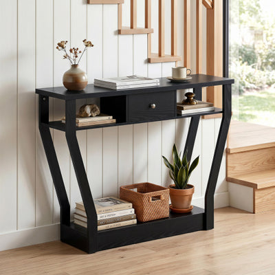 Curved Frame Modern Console Table with Storage Drawer for Entryway