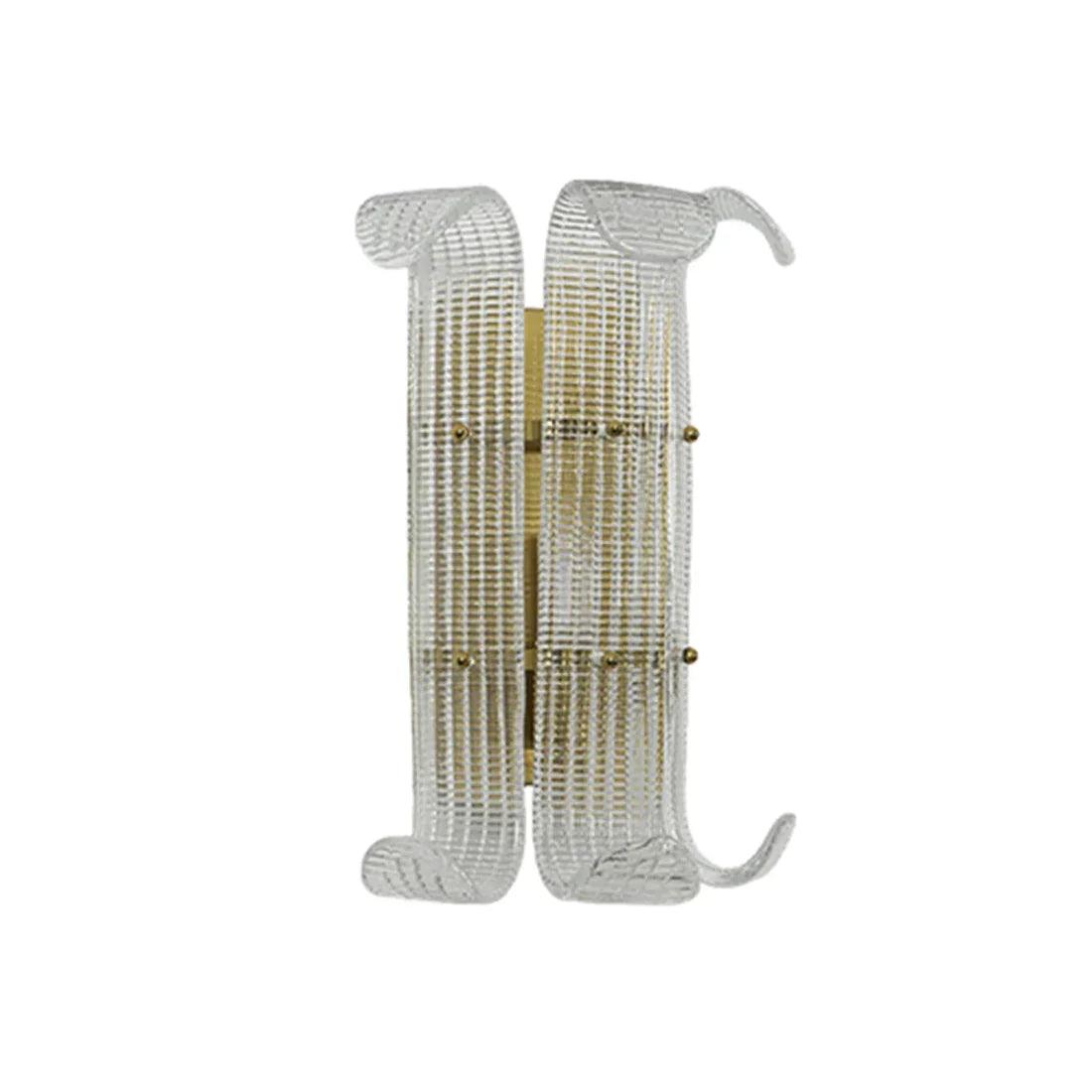 Curved Glass Drum Wall Lamp – Vintage Gold Black Grid Glass Sconce E12/E14