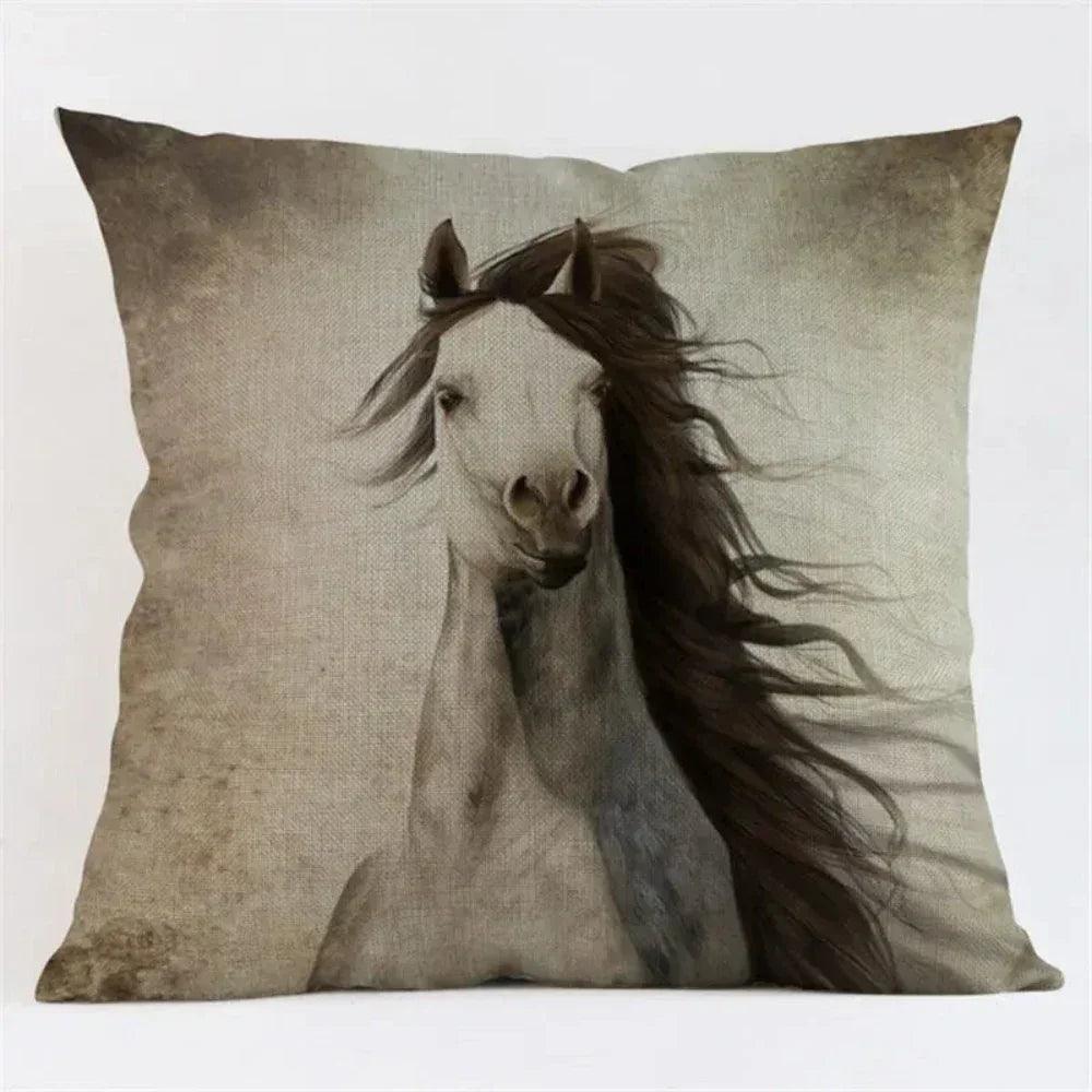 Cushion Cover - Decorative Horse Print Beige