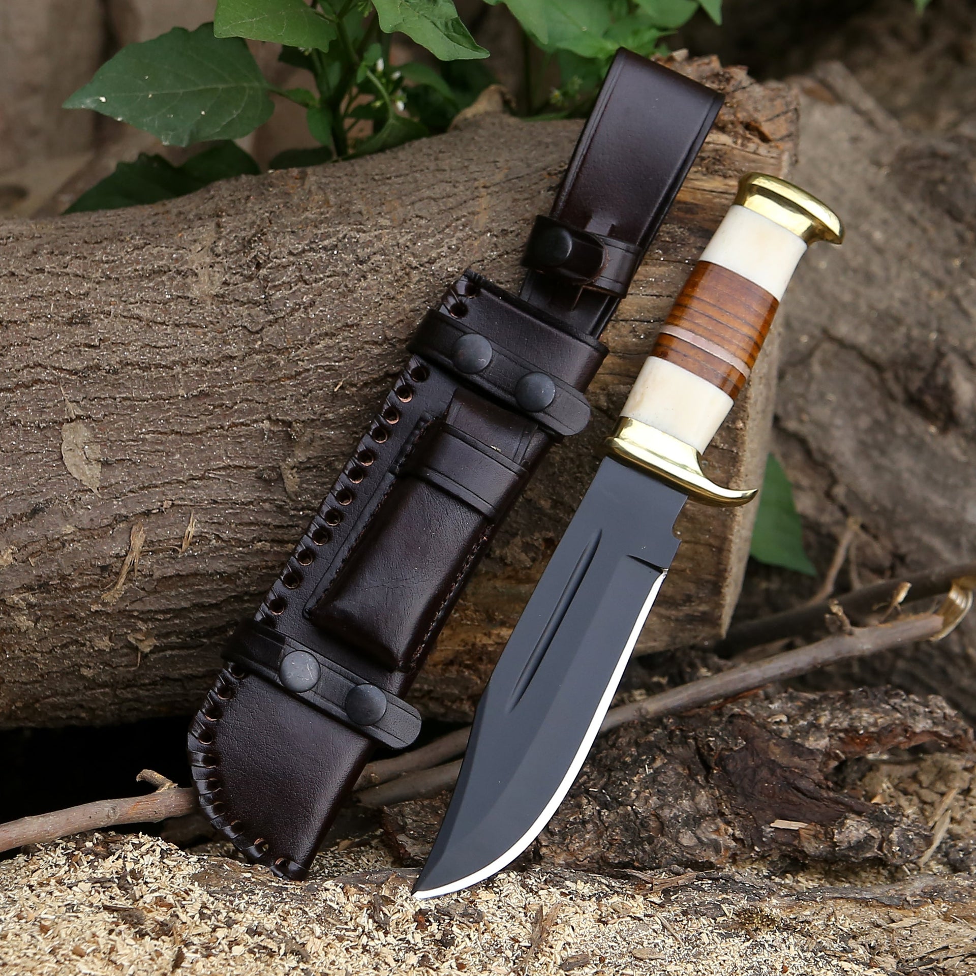 Vindicator Custom Bowie Knife with Bone & Stacked Leather Handle