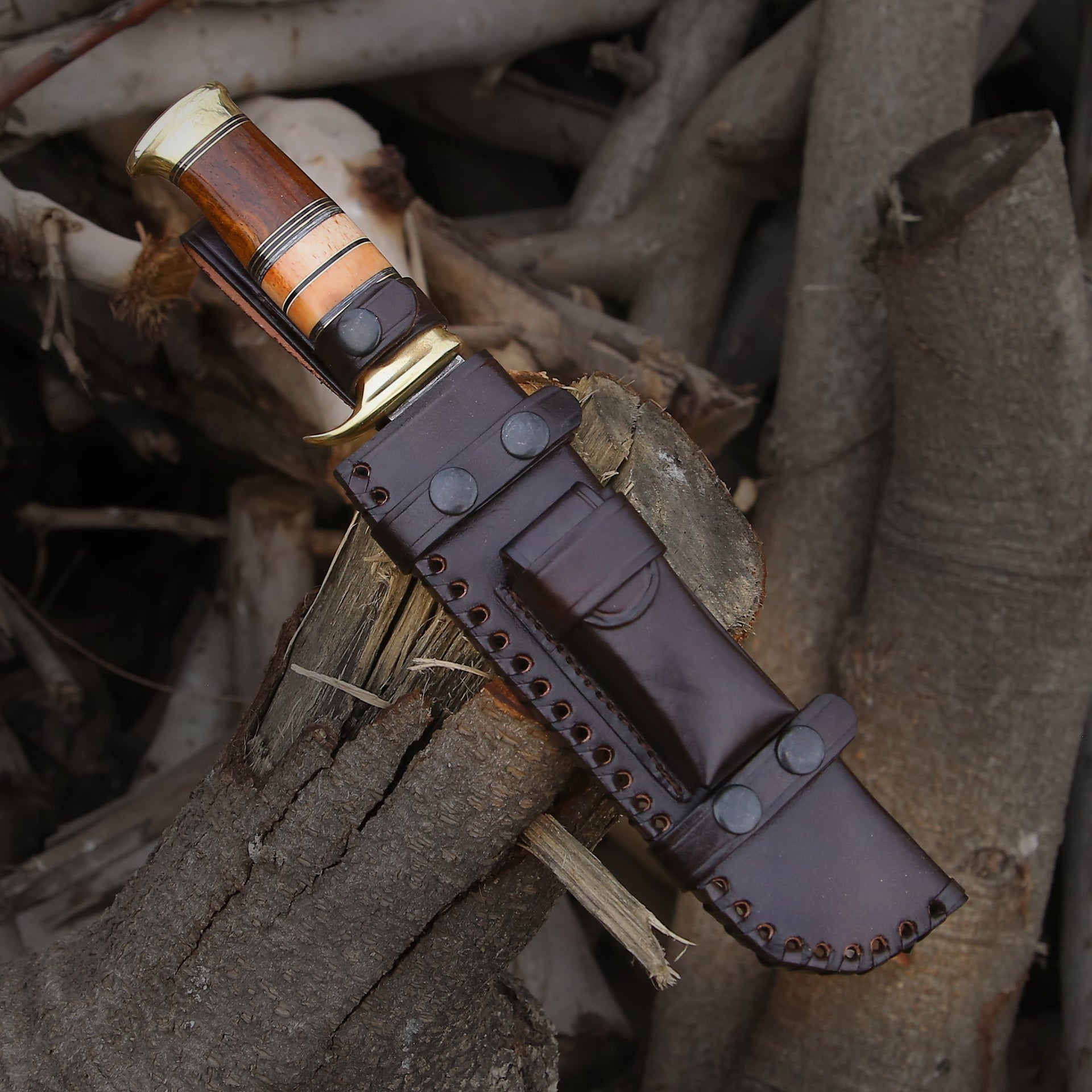 Skywalker Custom Hunting Knife with Bone & Wood Composite Handle Shokunin USA