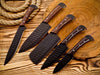 5 Pcs Kitchen Knife Sets – Forged Stainless Steel with Rosewood Handles & Leather Sheath