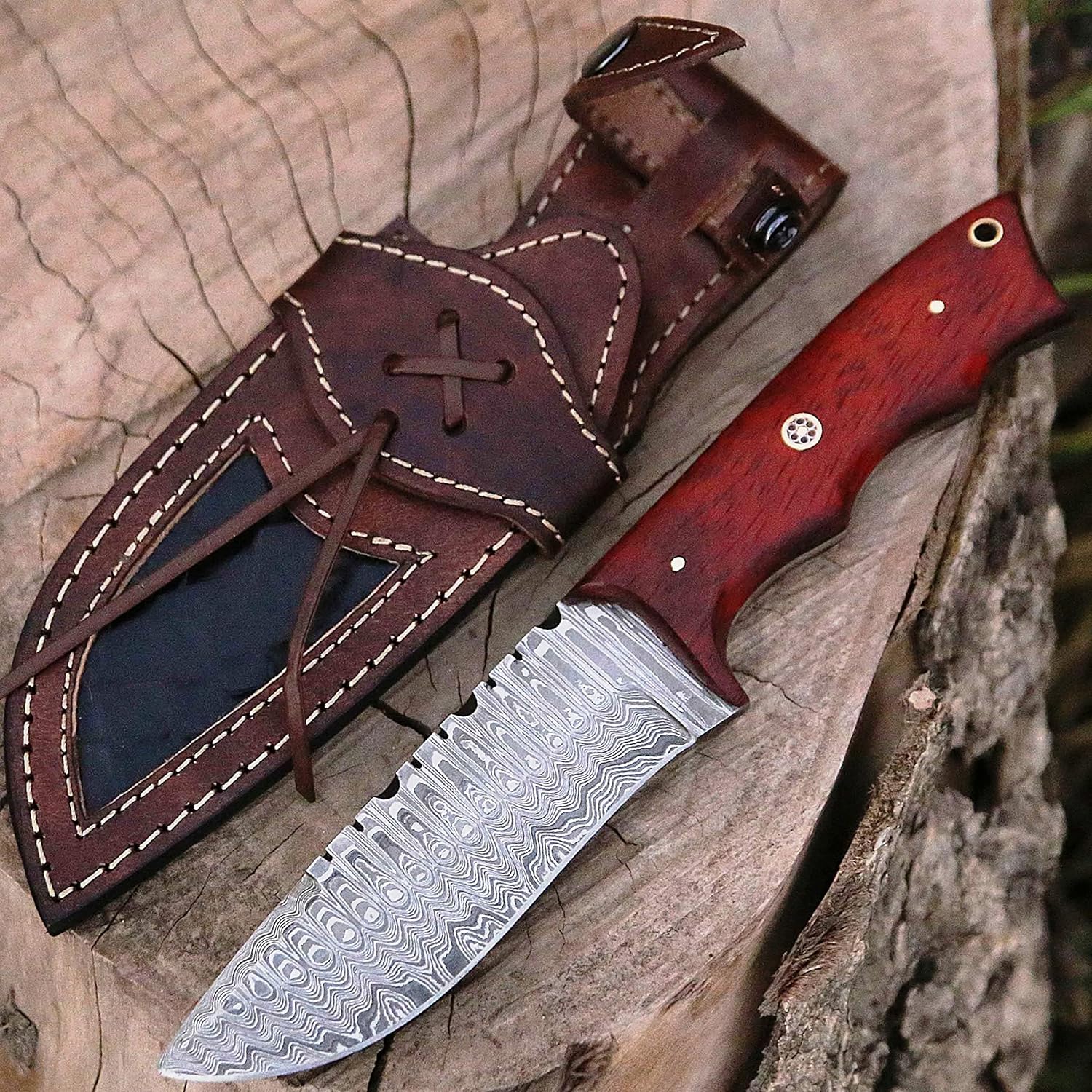 Custom Handmade Damascus Steel Skinner Knife with Padauk Wood Handle – 4.5” Blade