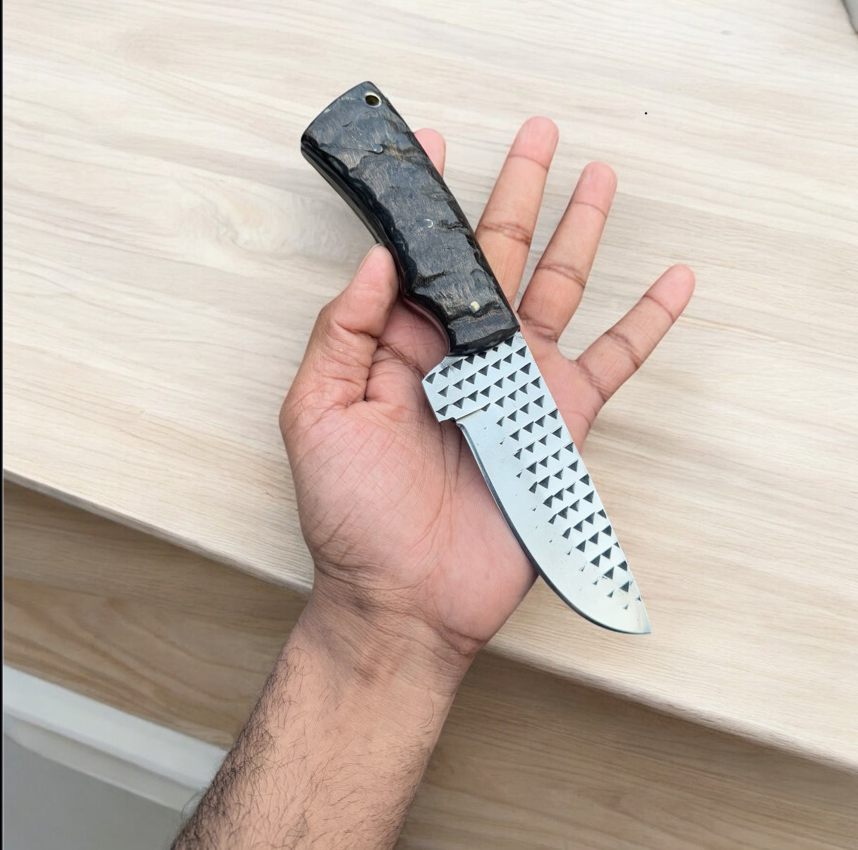 Custom Handmade Fixed Blade Cowboy Knife with Authentic Sheep Horn Handle