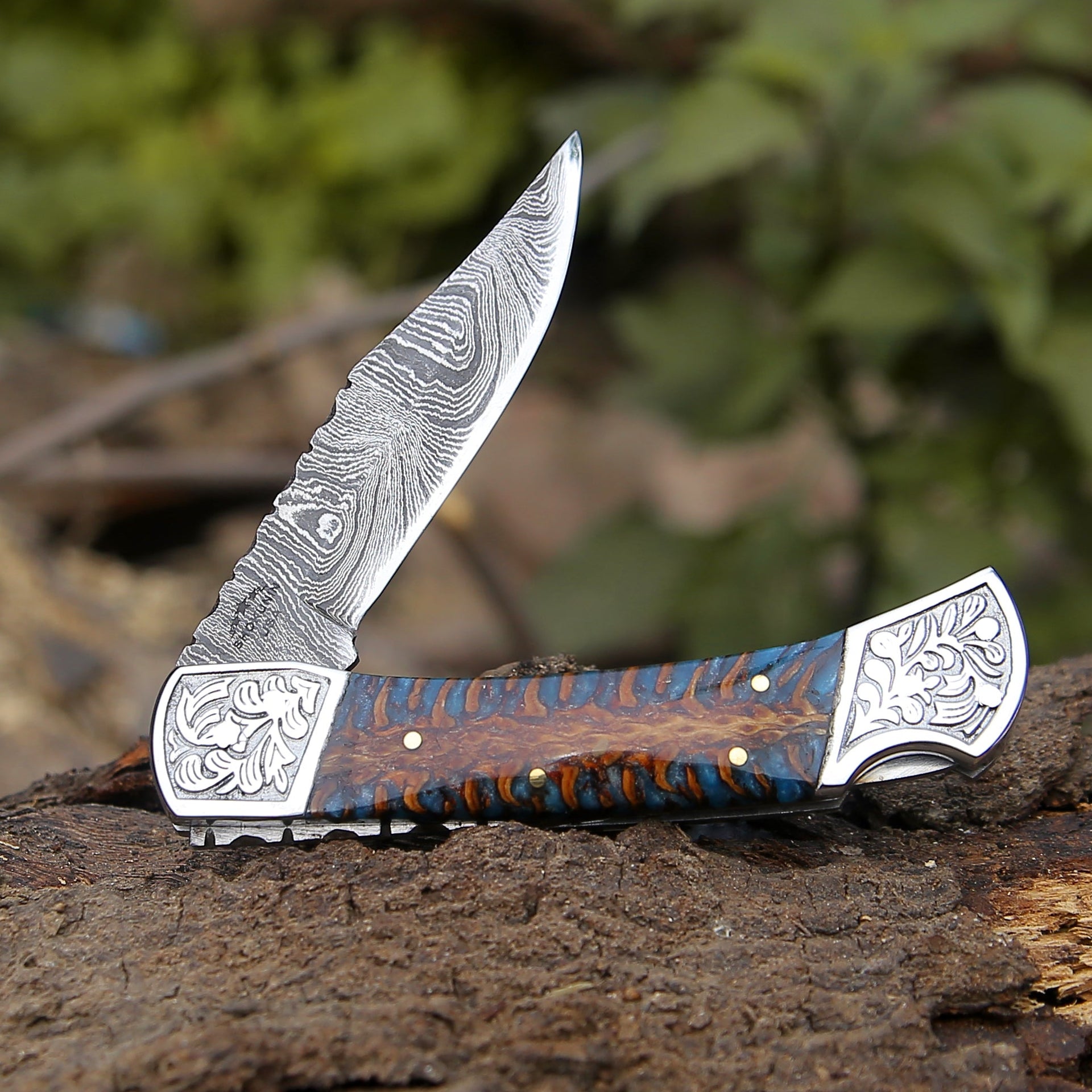 Striker Custom Folding Knife with Pine Cone Handle