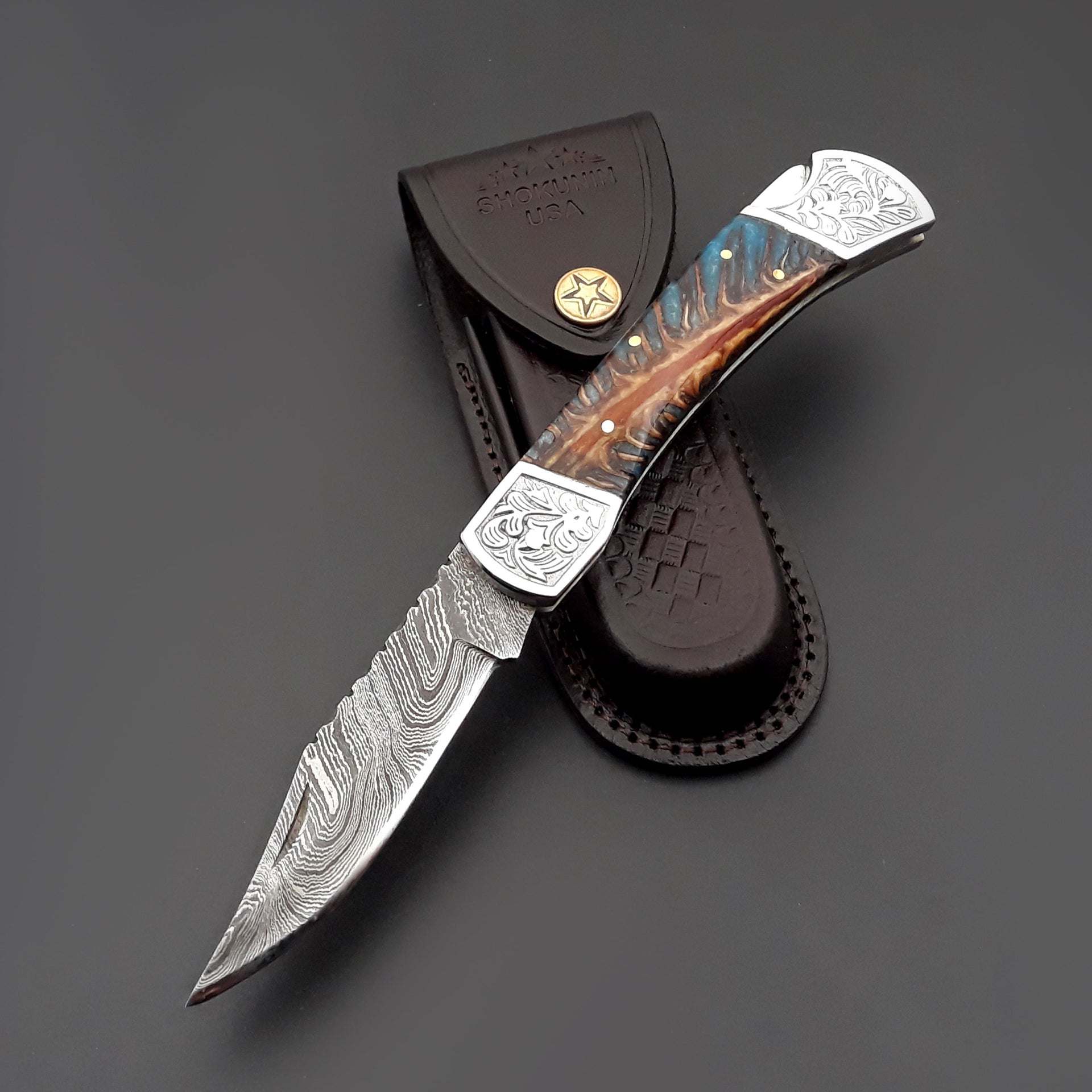 Striker Custom Folding Knife with Pine Cone Handle