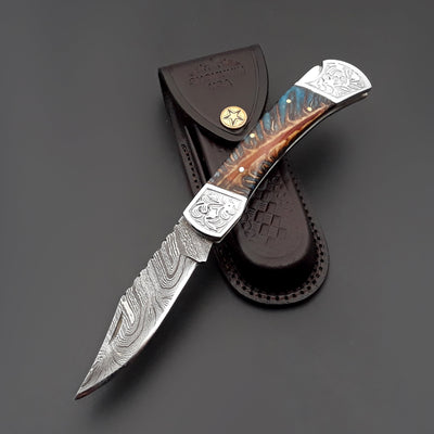 Striker Custom Folding Knife with Pine Cone Handle