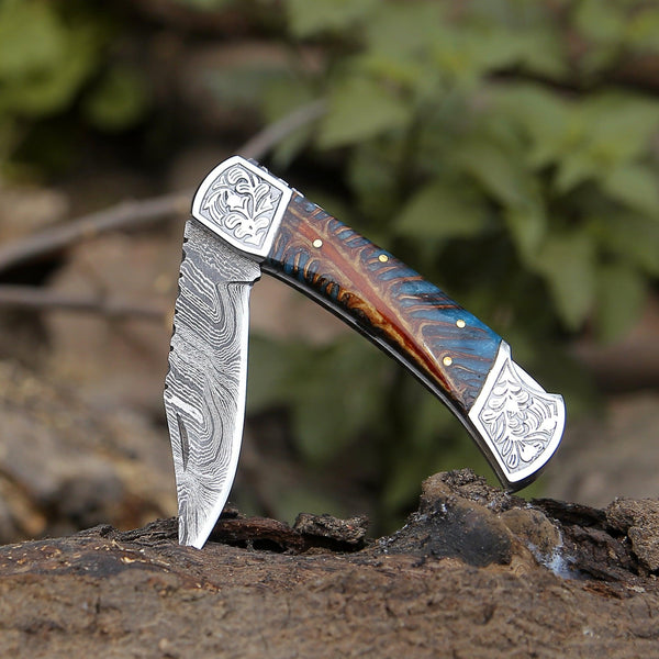 Striker Custom Folding Knife with Pine Cone Handle
