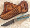 Custom Handmade Damascus Steel Belt Knife with Resin Handle and Leather Sheath