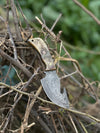 Custom Handmade Damascus Steel Guthook Skinning Knife with Sheep Horn Handle - 7.5” with Leather Sheath