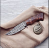 Custom Handmade Damascus Steel Hunting Knife – Rosewood Handle & Leather Sheath