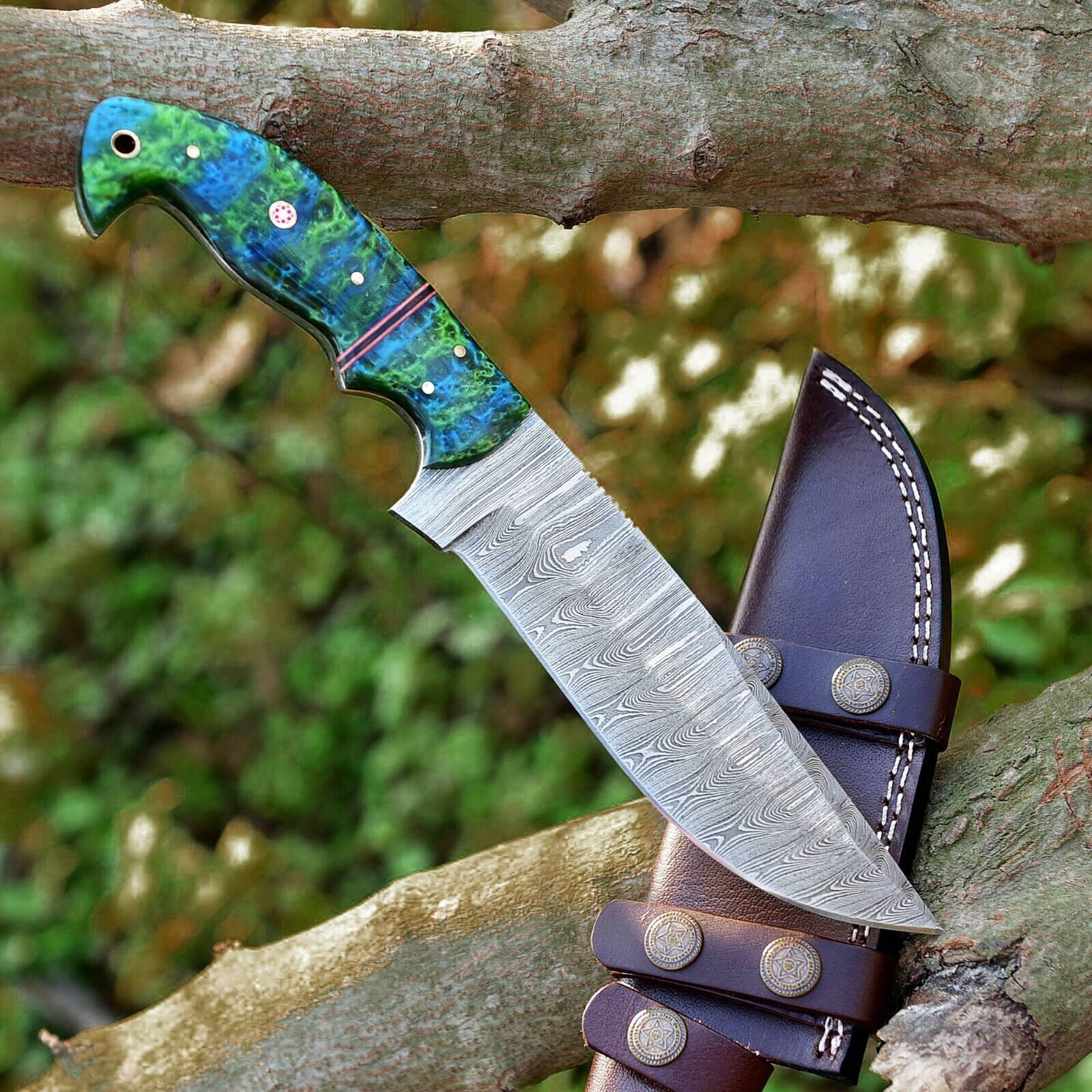 Custom Handmade Damascus Skinning Knife with Resin Handle – 4.5