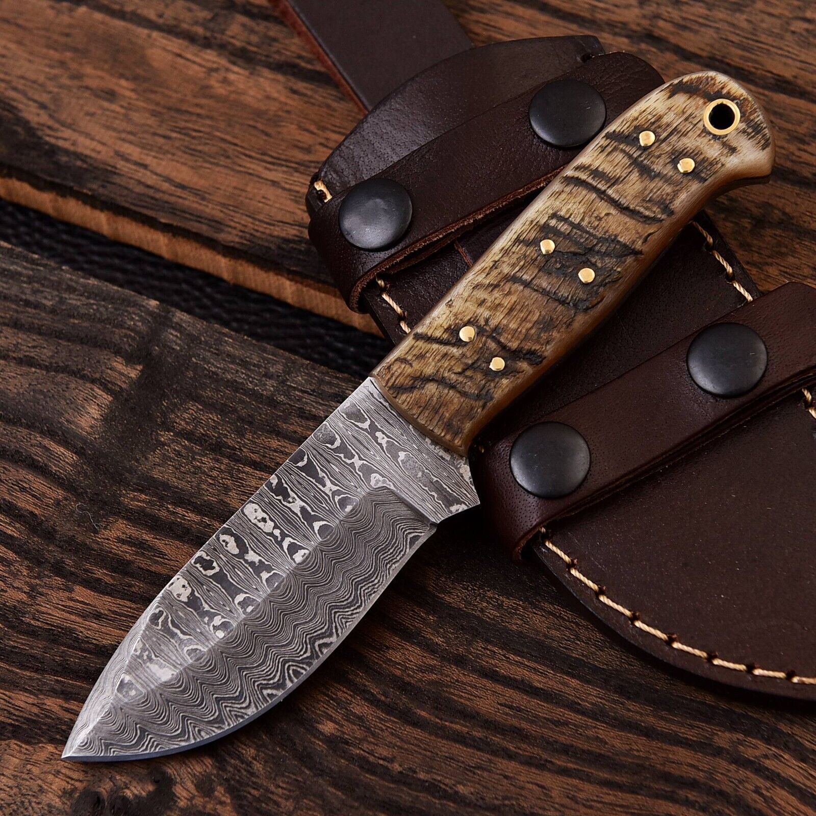 Custom Handmade Damascus Steel Skinning Knife – 4.5