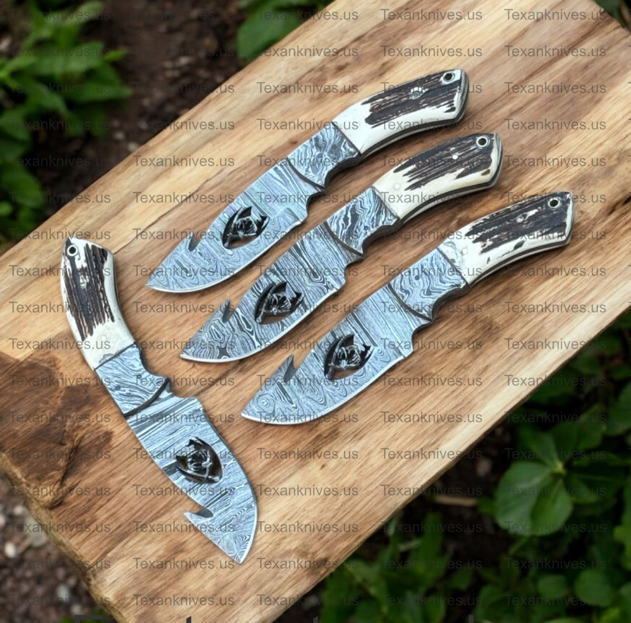 Custom Handmade Guthook Hunter Knife – Damascus Steel Stag Horn