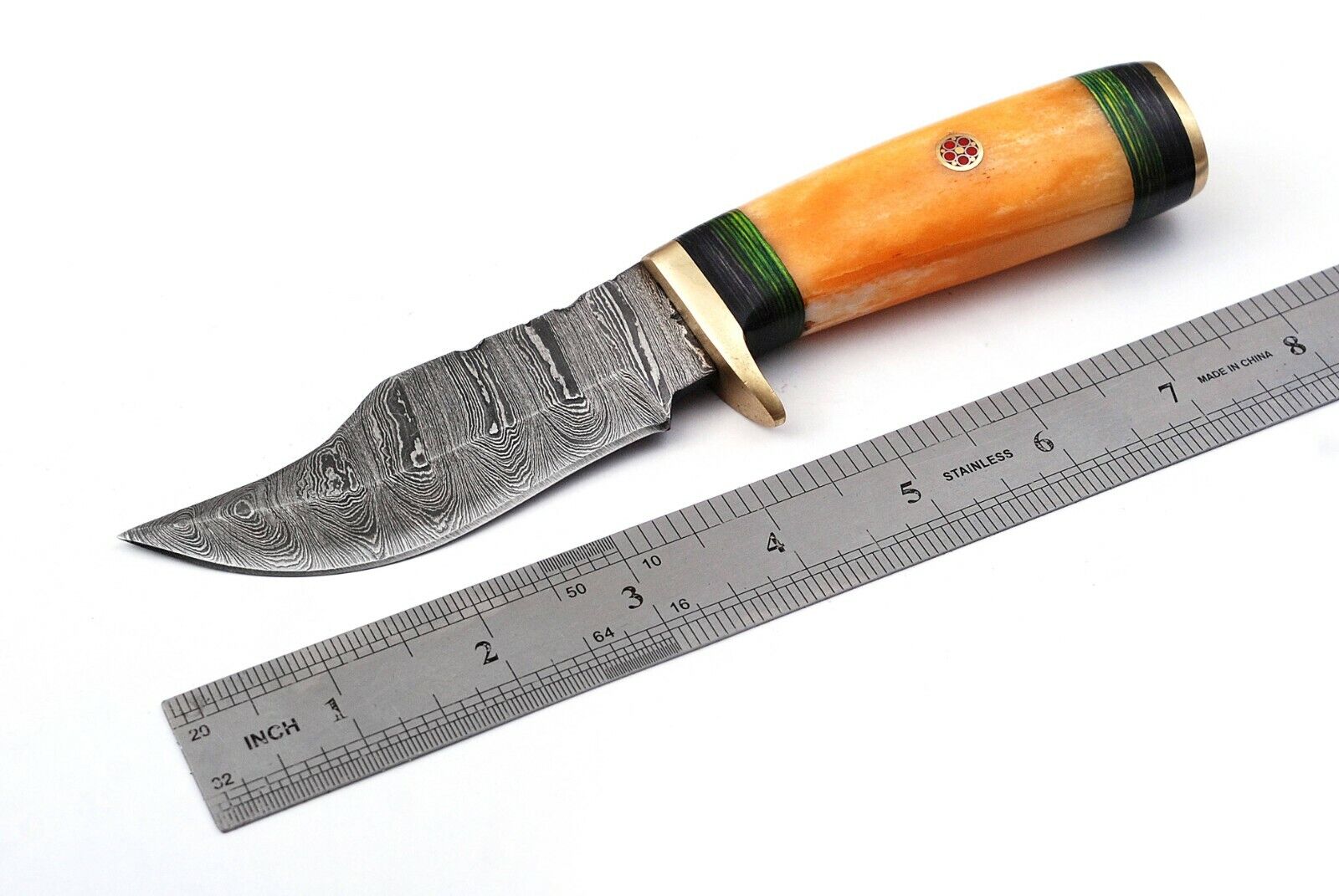 Custom Handmade Damascus Skinning Knife with Camel Bone Handle