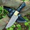 Custom Handmade Skinning Knife - Damascus Steel Blade, Buffalo Horn & Camel Bone Handle