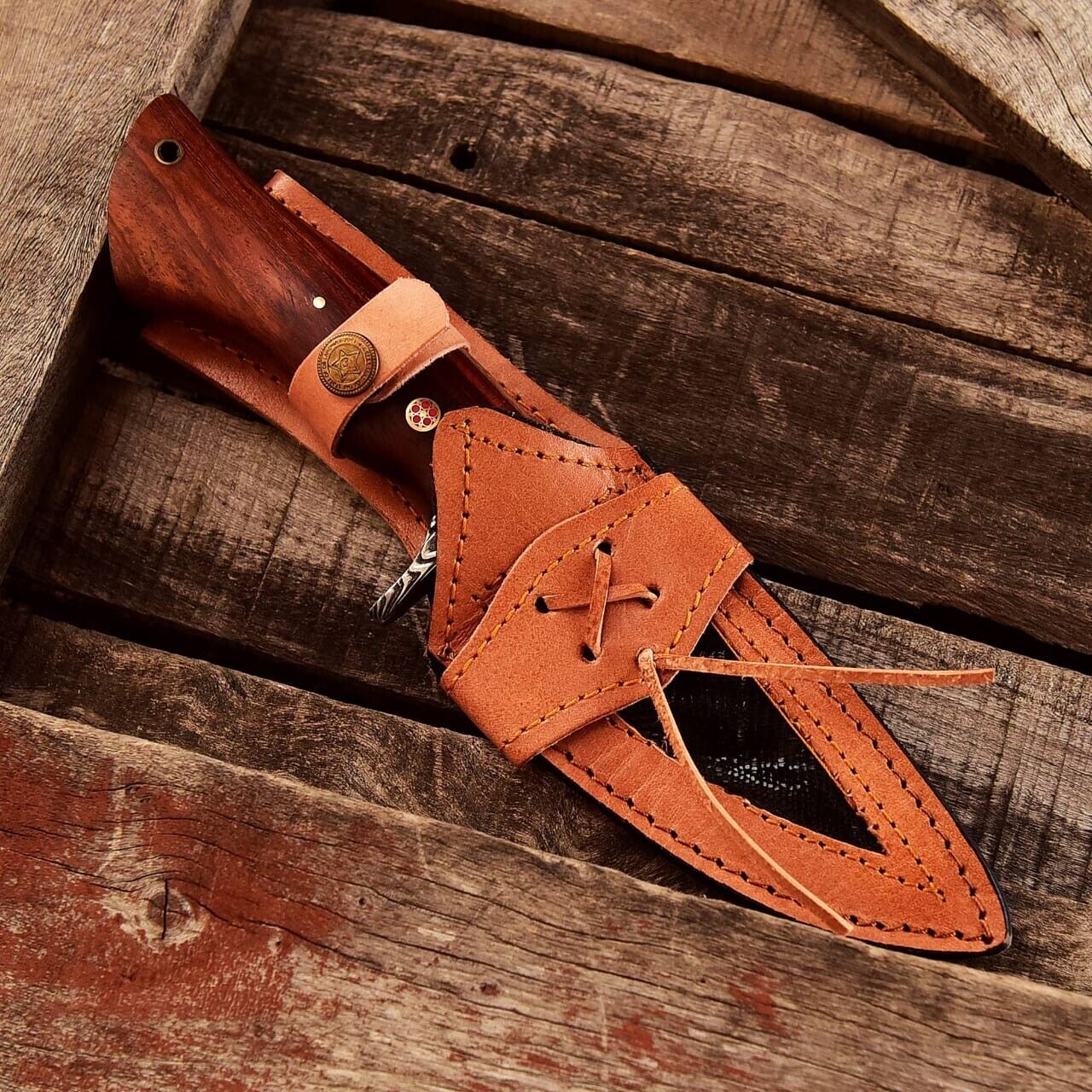 Custom Handmade Small Hunting Knife with Damascus Steel Blade