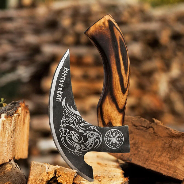 Custom Hand-Engraved Pizza Axe with 8-Inch J2 Steel Blade and Wooden Handle