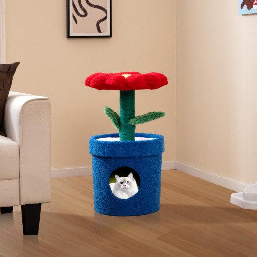 Cute Cat Tree with Flower Padded Perch for Indoor Cats-Red