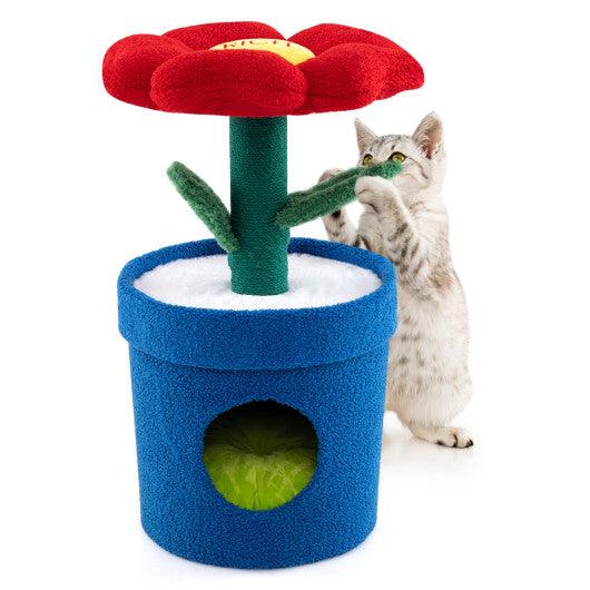 Cute Cat Tree with Flower Padded Perch for Indoor Cats-Red