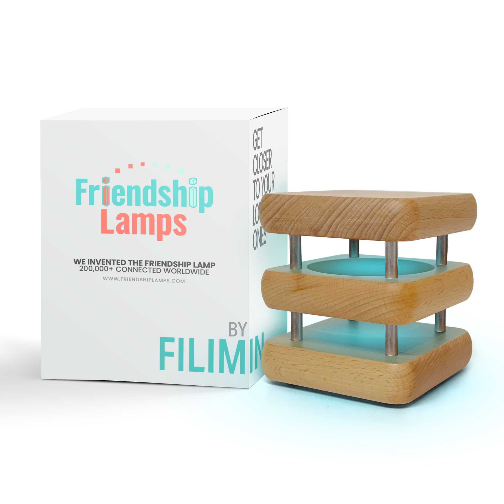 Mini Square Mid-Century Design Natural Friendship Lamp – Compact Retro Wi-Fi Touch Lamp for Connection