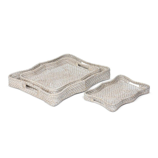 Sanibel Scalloped Trays, Whitewashed, Set of 3