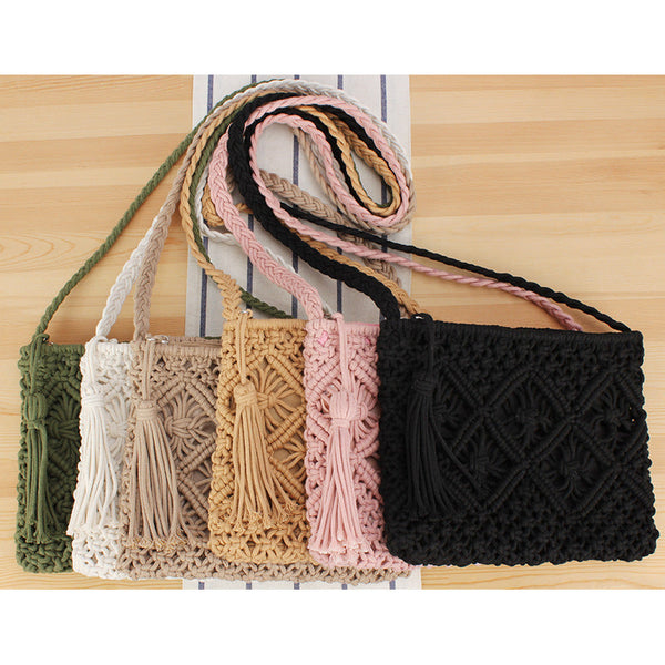 Tassel Handheld Woven Bag Retro Handheld Woven Bag Summer Vacation Tourism Beach Bag