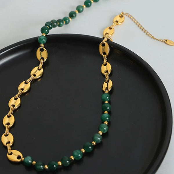 Agate bead chain design with titanium steel gold-plated necklace