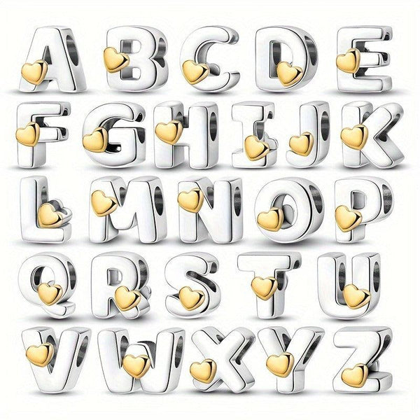 Copper Plated Silver English Letter Pendant Bead Bracelet Necklace Diy
